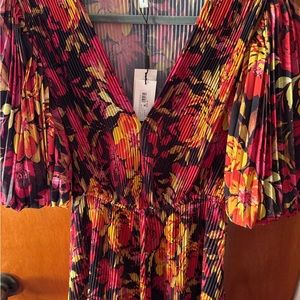 Milly pleated short sleeve floral dress